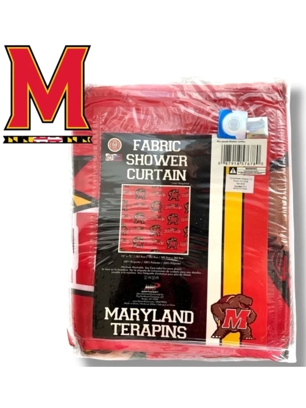University of Maryland Terrapin Fabric Shower Curtain 72’ x 72” Red Multicolor